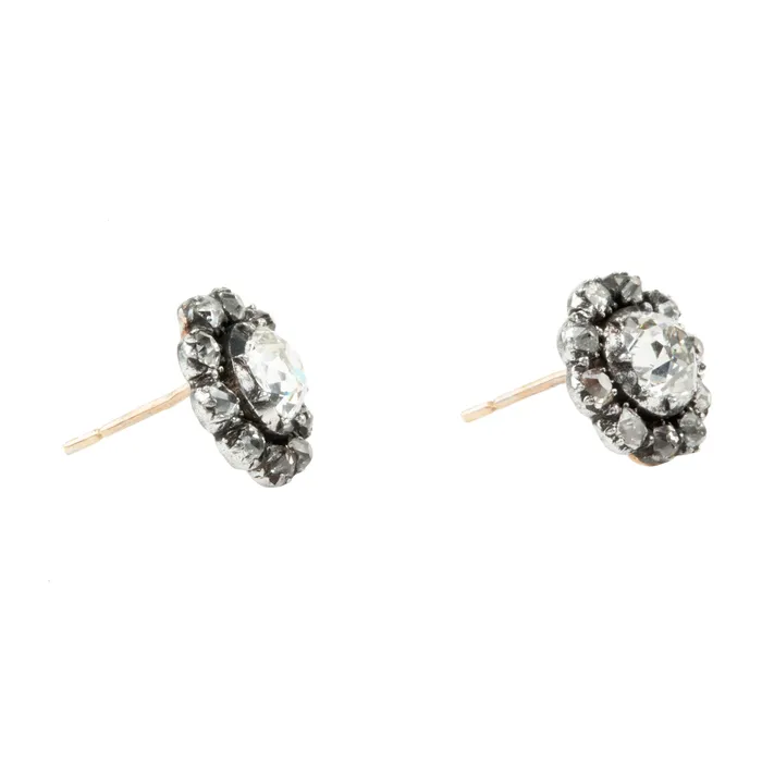 Bell Bird Antiques Earrings 19th Century old mine cut diamond cluster earrings