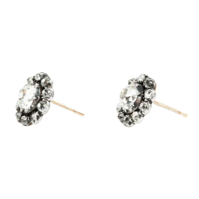 Bell Bird Antiques Earrings 19th Century old mine cut diamond cluster earrings