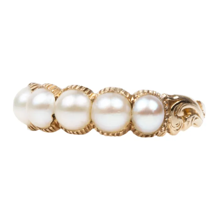 Bell Bird Antiques Earrings Early Victorian Pearl Half Hoop Band in 18k Gold