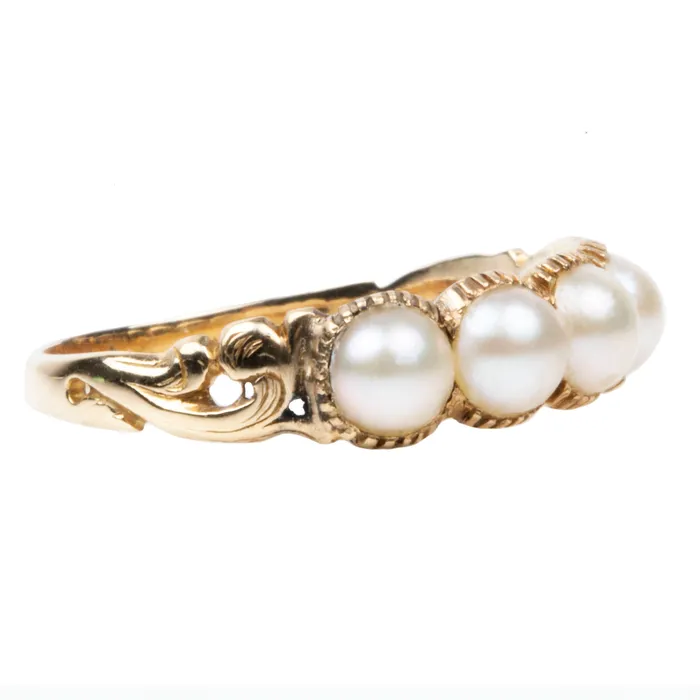 Bell Bird Antiques Earrings Early Victorian Pearl Half Hoop Band in 18k Gold
