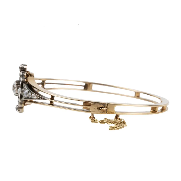 Bell Bird Antiques Late 19th Century Floral Diamond Bangle Bracelets