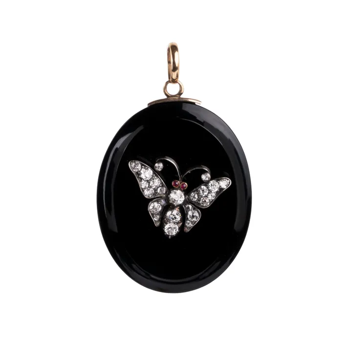Bell Bird Antiques Necklaces 19th Century Diamond Butterfly Locket