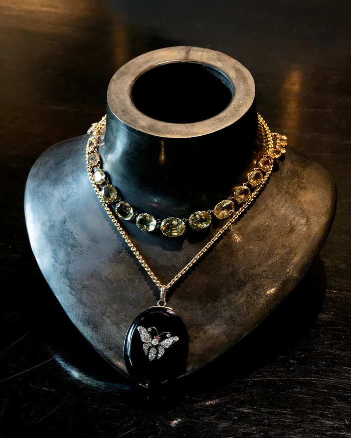Bell Bird Antiques Necklaces 19th Century Diamond Butterfly Locket