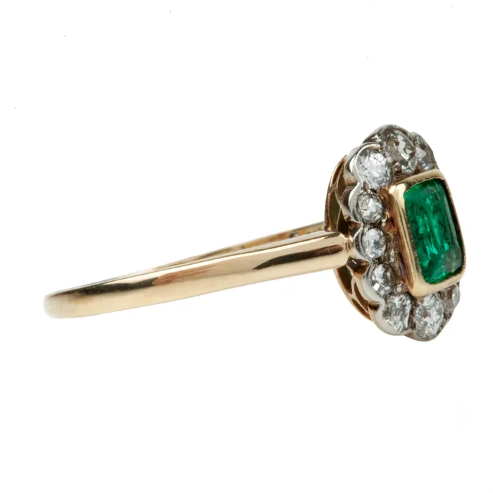 Bell Bird Antiques Rings 19th Century Emerald and Diamond Cluster Ring