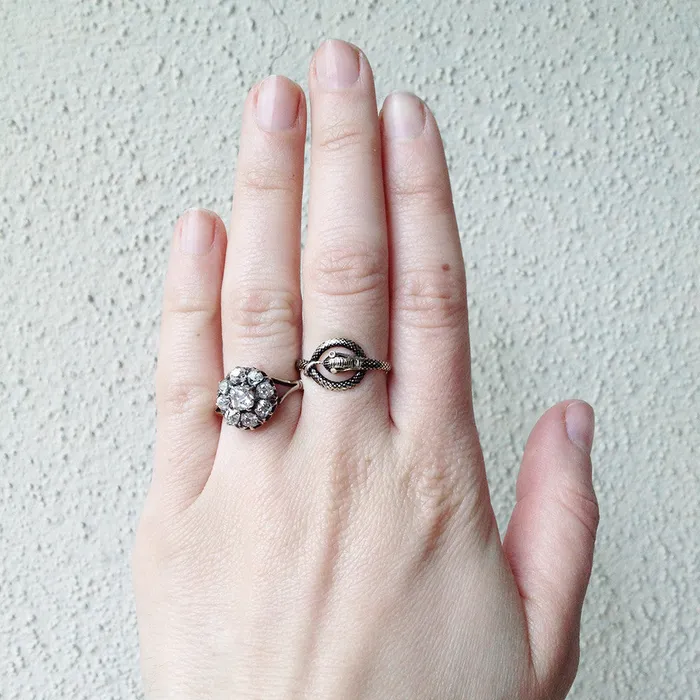 Bell Bird Antiques Rings Early Victorian Black Enamel Snake Ring