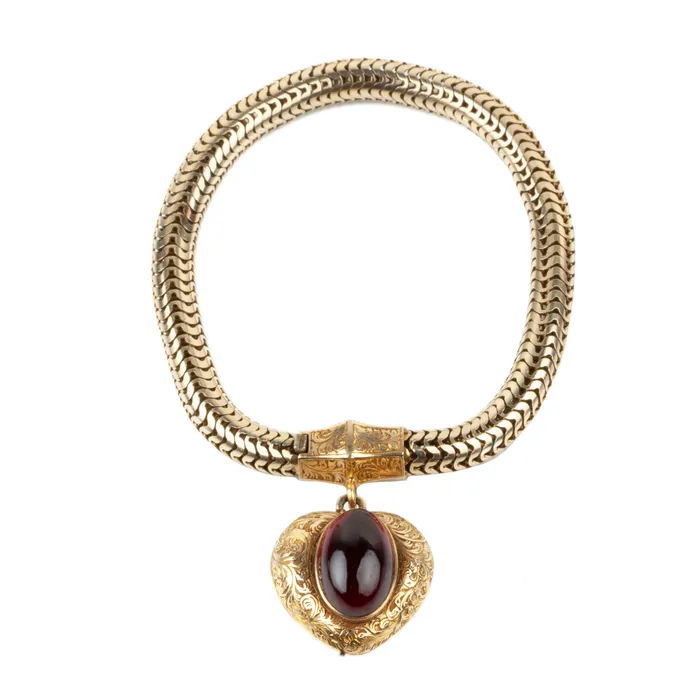 Bell Bird Antiques Victorian era Garnet Heart Bracelet Bracelets