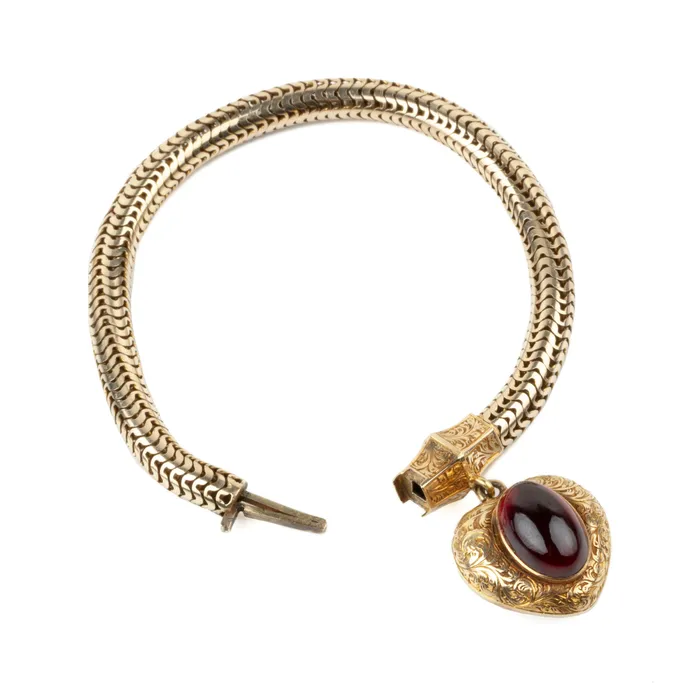 Bell Bird Antiques Victorian era Garnet Heart Bracelet Bracelets
