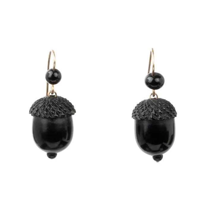 Bell Bird Antiques Victorian Era Jet Acorn Earrings Earrings