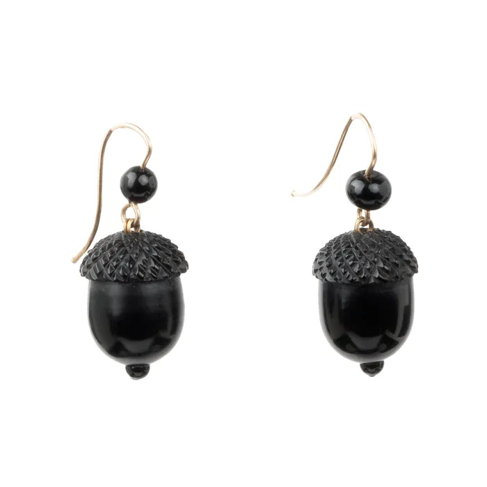 Bell Bird Antiques Victorian Era Jet Acorn Earrings Earrings