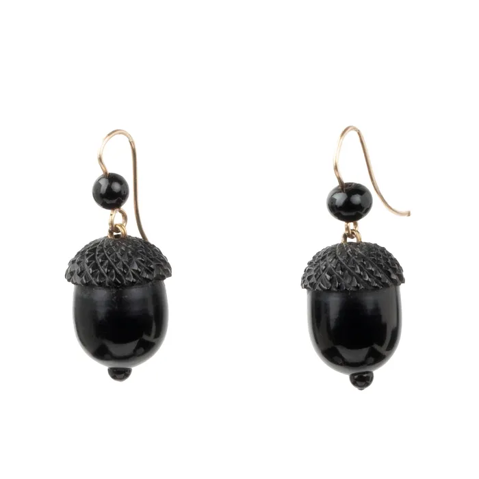 Bell Bird Antiques Victorian Era Jet Acorn Earrings Earrings