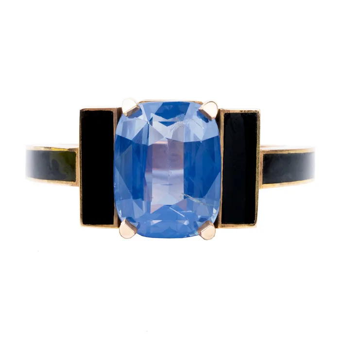Bell Bird In House Rings Bell Bird Sapphire Ring with Black Enamel