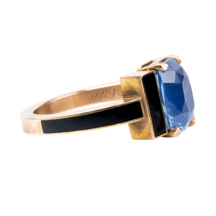 Bell Bird In House Rings Bell Bird Sapphire Ring with Black Enamel