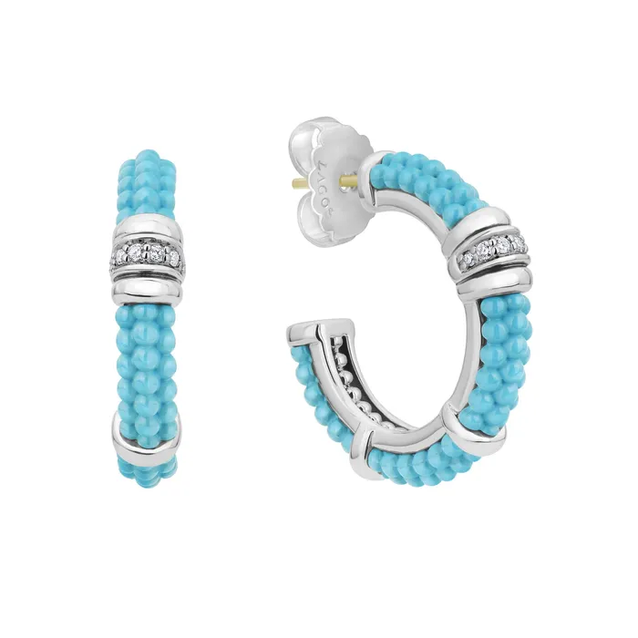 Blue Caviar Ceramic and Diamond Hoop Earrings LAGOS Earrings