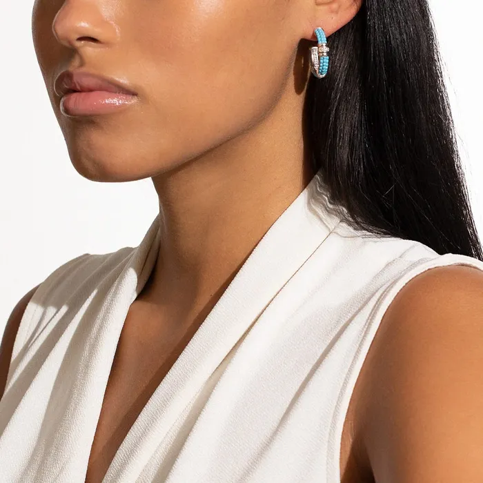 Blue Caviar Ceramic and Diamond Hoop Earrings LAGOS Earrings