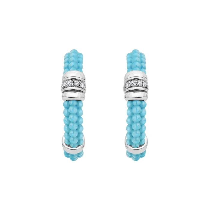 Blue Caviar Ceramic and Diamond Hoop Earrings LAGOS Earrings