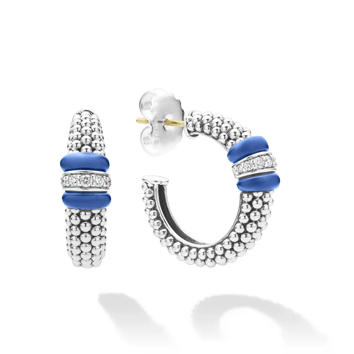 Blue Caviar Ceramic Caviar Diamond Hoop Earrings LAGOS Earrings