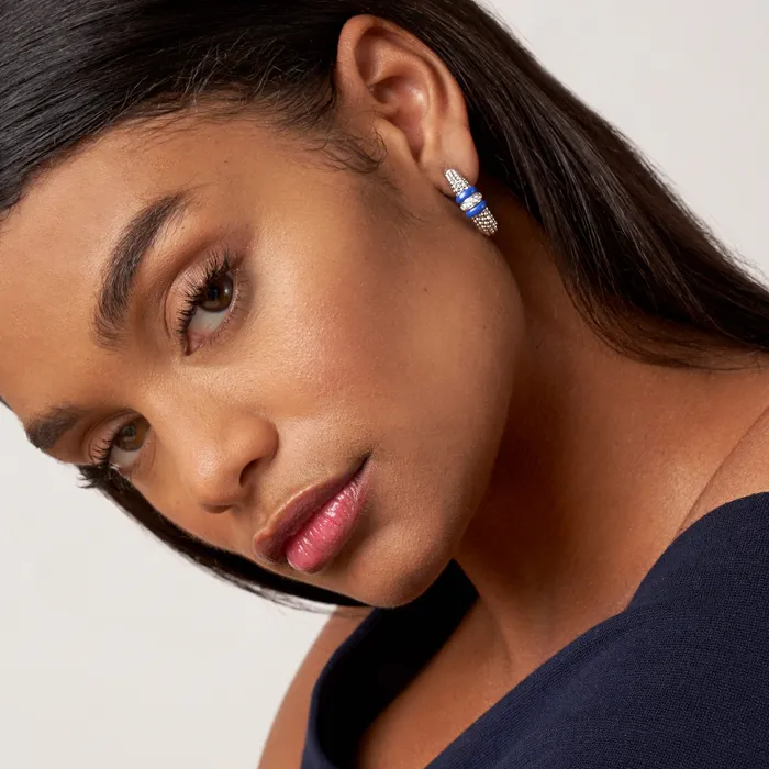 Blue Caviar Ceramic Caviar Diamond Hoop Earrings LAGOS Earrings