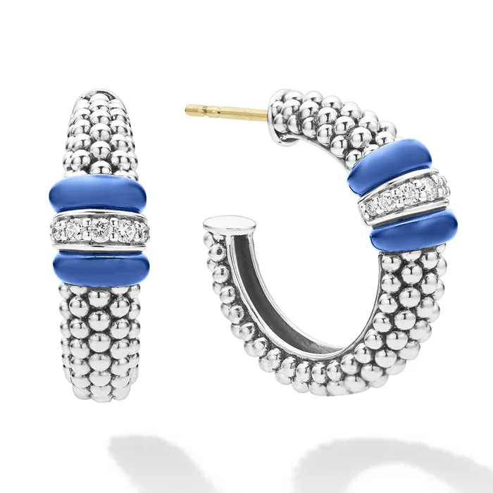 Blue Caviar Ceramic Caviar Diamond Hoop Earrings LAGOS Earrings