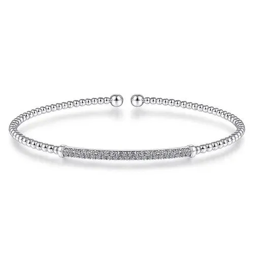 Bracelets 14K White Gold Bujukan Split Cuff Bracelet with Diamond Pave Bar GABRIEL CO