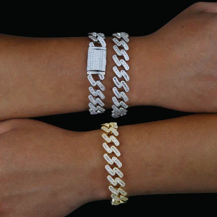 Bracelets 15MM Miami Box Clasp Cuban Link Iced Out Diamond Bracelet Miami Box