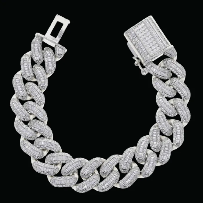 Bracelets BAGUETTE 18MM Baguette Box Clasp Iced Out Diamond Bracelet