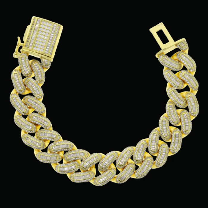 Bracelets BAGUETTE 18MM Baguette Box Clasp Iced Out Diamond Bracelet