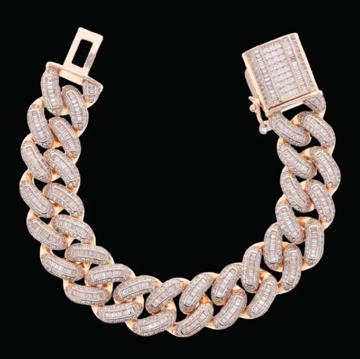 Bracelets BAGUETTE 18MM Baguette Box Clasp Iced Out Diamond Bracelet