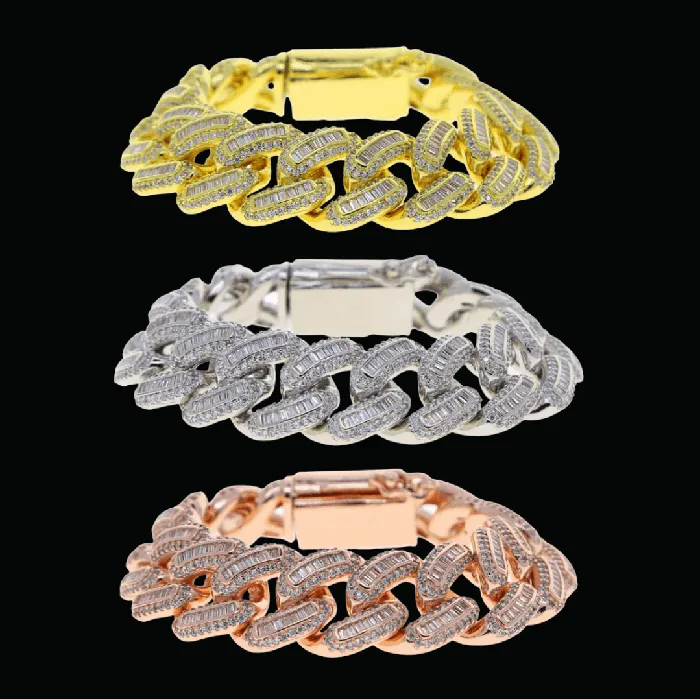 Bracelets BAGUETTE 18MM Baguette Box Clasp Iced Out Diamond Bracelet