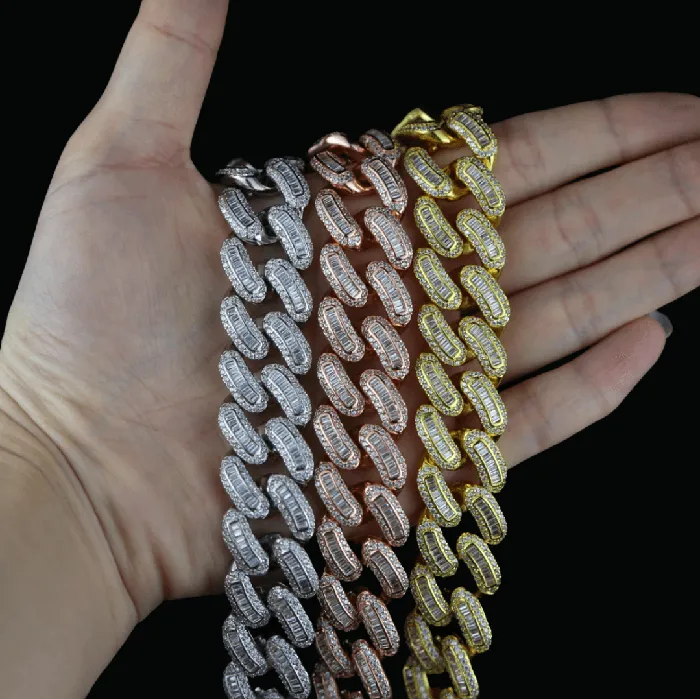 Bracelets BAGUETTE 18MM Baguette Box Clasp Iced Out Diamond Bracelet