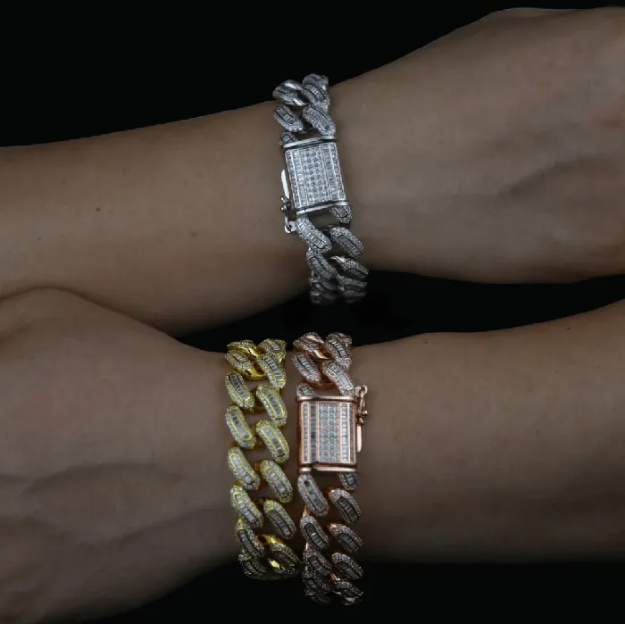 Bracelets BAGUETTE 18MM Baguette Box Clasp Iced Out Diamond Bracelet