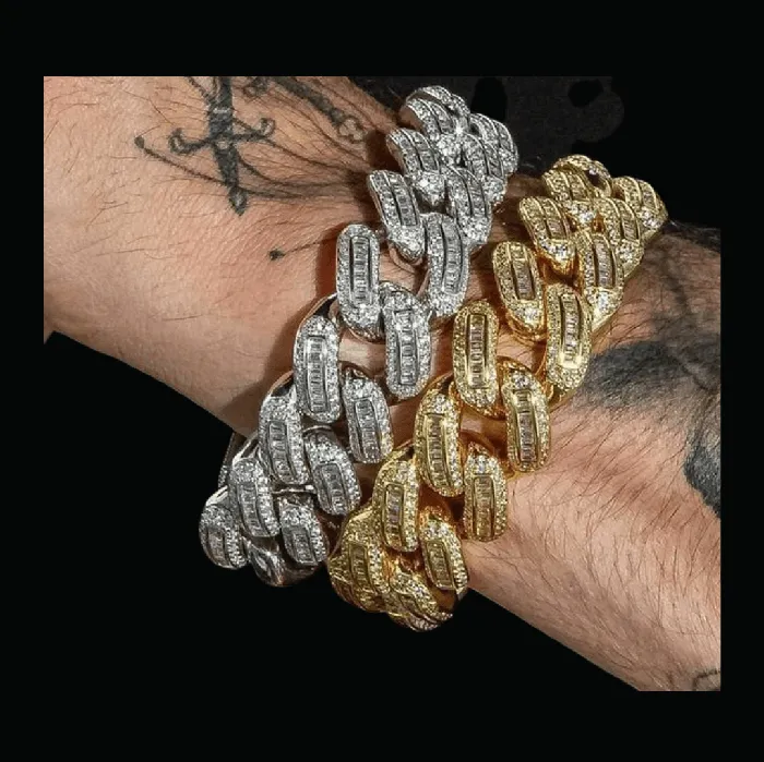 Bracelets BAGUETTE 18MM Baguette Box Clasp Iced Out Diamond Bracelet