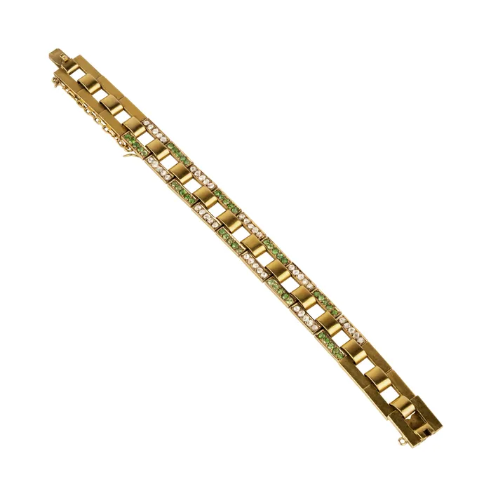 Bracelets Bell Bird Antiques Turnofthecentury gold bracelet with demantoid garnets