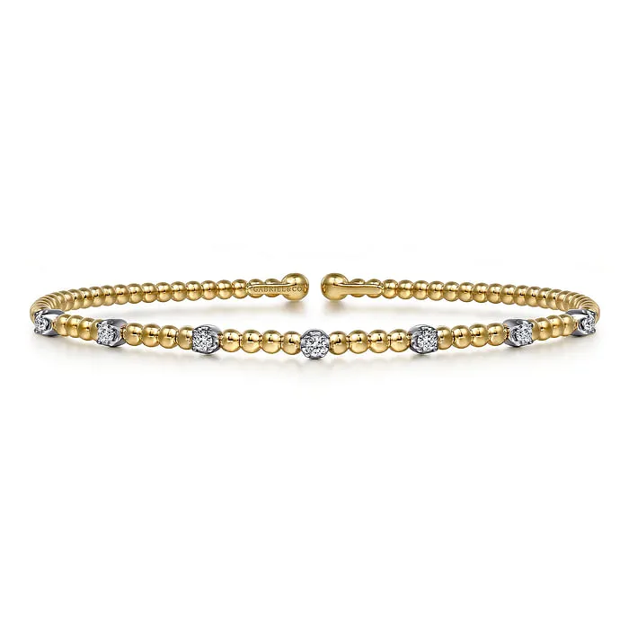 Bracelets GABRIEL CO 14K WhiteYellow Gold Bujukan Diamond Stations Bangle