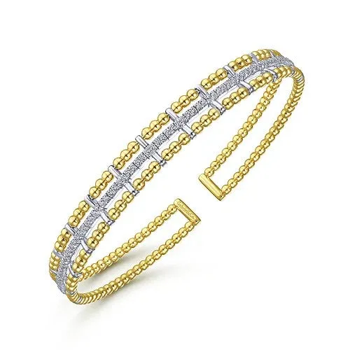 Bracelets GABRIEL CO 14K Yellow and White Gold Bujukan Diamond Cuff Bangle
