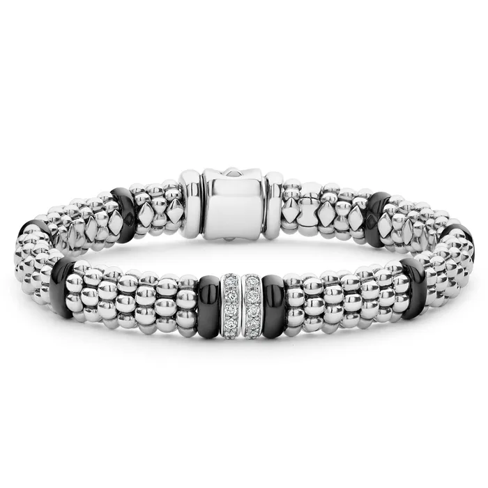 Bracelets LAGOS Black Caviar Double Station Diamond Caviar Bracelet 9mm