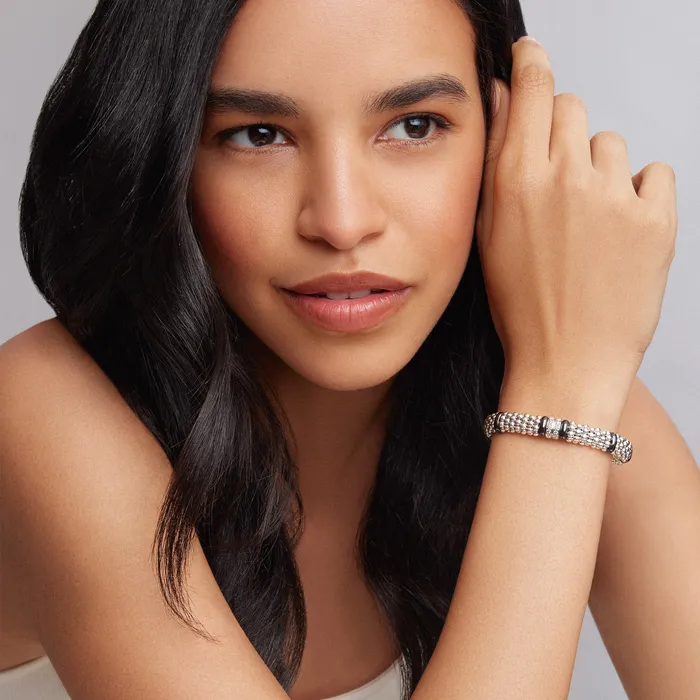 Bracelets LAGOS Black Caviar Double Station Diamond Caviar Bracelet 9mm