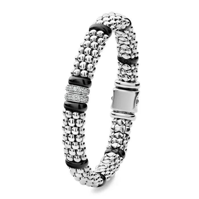 Bracelets LAGOS Black Caviar Double Station Diamond Caviar Bracelet 9mm