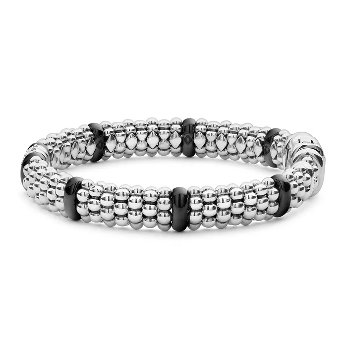 Bracelets LAGOS Black Caviar Double Station Diamond Caviar Bracelet 9mm