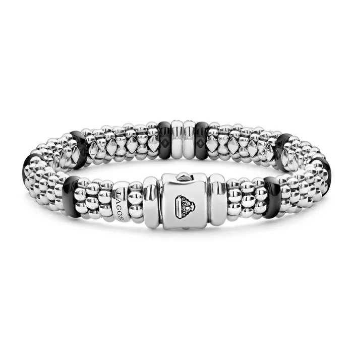 Bracelets LAGOS Black Caviar Double Station Diamond Caviar Bracelet 9mm