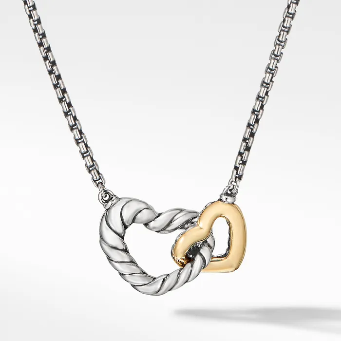 Cable Collectibles Interlocking Heart Necklace in Sterling Silver with 18K Yellow Gold 164mm David Yurman Necklaces