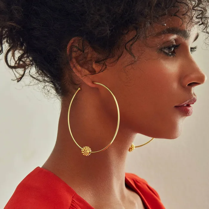 Caviar Gold Large 18K Gold Caviar Ball Hoop Earrings LAGOS Earrings