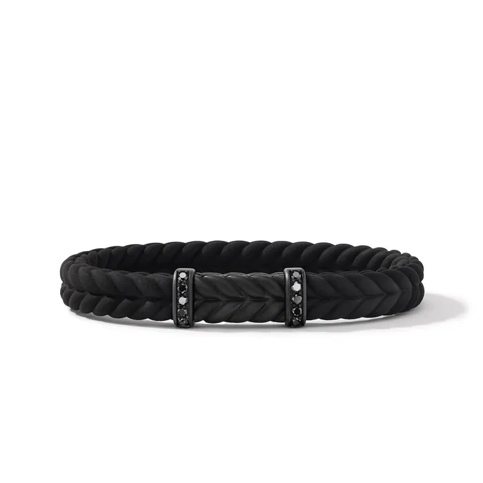 Chevron Bracelet in Black Rubber with Black Titanium and Black Diamonds 9mm David Yurman Bracelets Chevron Bracelet in Black Rubber with Black Titanium and Black Diamonds 9mm David Yurman Bracelets