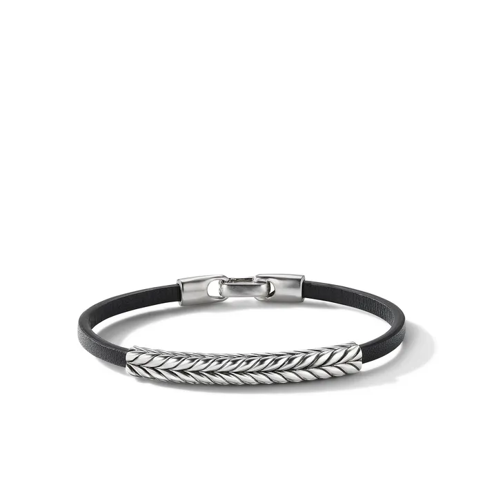 Chevron ID Bracelet in Black Leather with Sterling Silver 66mm David Yurman Bracelets Chevron ID Bracelet in Black Leather with Sterling Silver 66mm David Yurman Bracelets