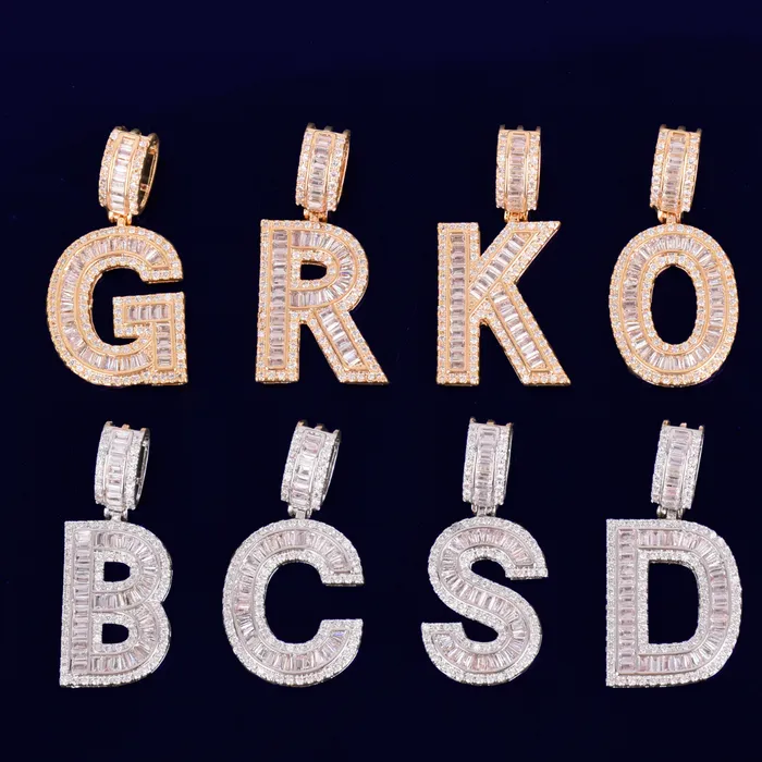 CLASSY BAGUETTE Necklaces Solid Baguette Letters Iced Out Personalized Custom Name Necklace Pendant CLASSY BAGUETTE Necklaces Solid Baguette Letters Iced Out Personalized Custom Name Necklace Pendant