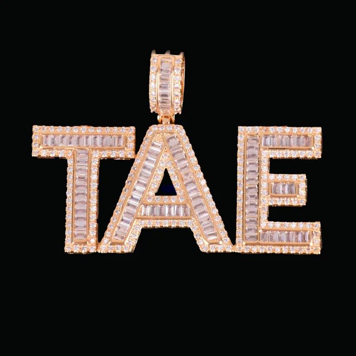 CLASSY BAGUETTE Necklaces Solid Baguette Letters Iced Out Personalized Custom Name Necklace Pendant