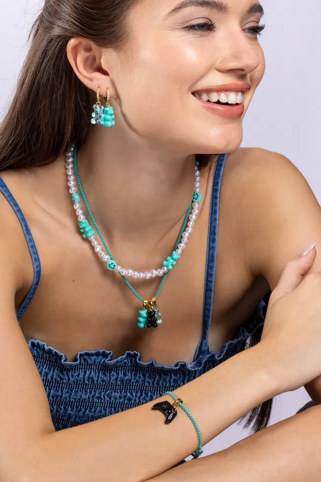 Crystal Haze Jewelry Nostalgia bear hoop Mykonos Blue Earrings