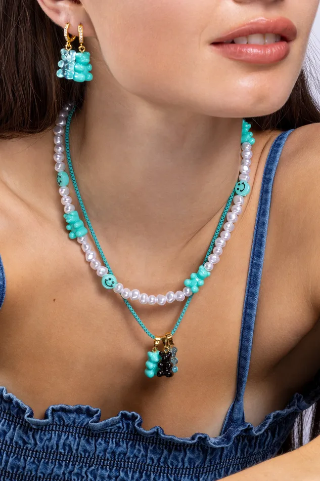 Crystal Haze Jewelry Nostalgia bear hoop Mykonos Blue Earrings