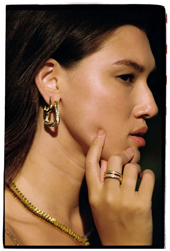 Crystal Haze Jewelry Trinity Hoops Grande Pav Earrings