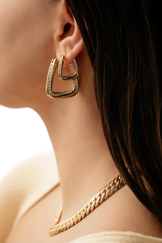 Crystal Haze Jewelry Trinity Hoops Grande Pav Earrings