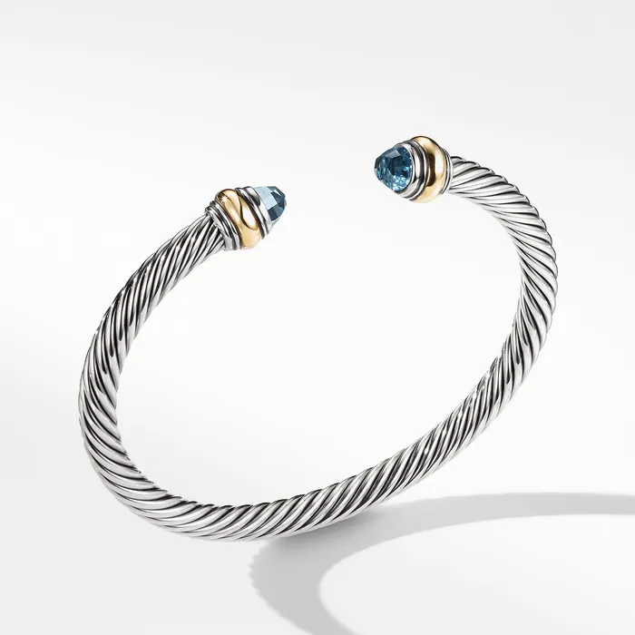 David Yurman Bracelets Classic Cable Bracelet in Sterling Silver with 14K Yellow Gold and Blue Topaz 5mm